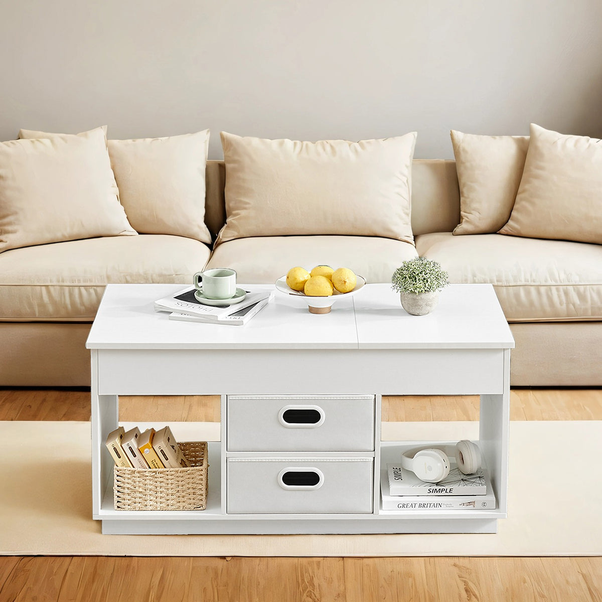 Lift Top Coffee Table with 2 Drawers
