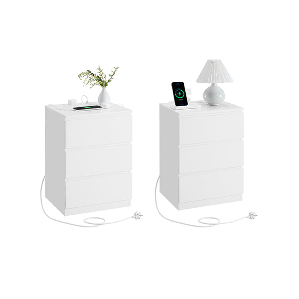 Bedside Table with Charging Station, Set of 2