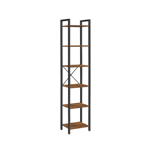 6-Tier Bookshelf Rustic Brown and Black