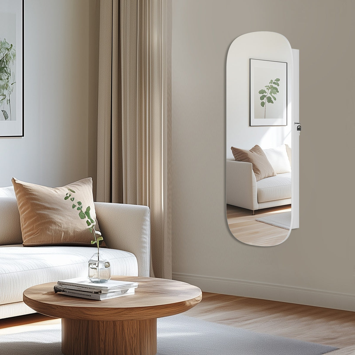 LED Lockable Rounded Wide Mirror Cabinet