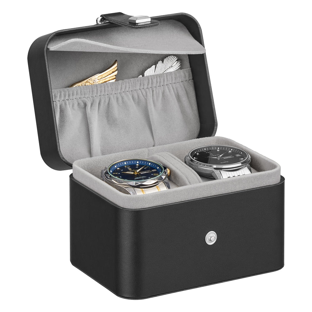 Travel watch case with two slots and hidden storage pillow