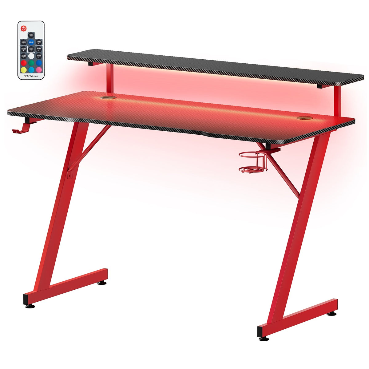Ruby Red Desk Gaming Desk with LED Lights | SONGMICS HOME