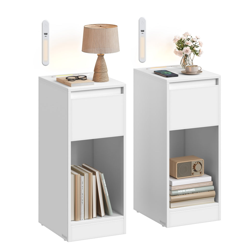 Vasagle Set of 2 Slim Bedside Tables with USB Charging Station & Adjustable LED Lights