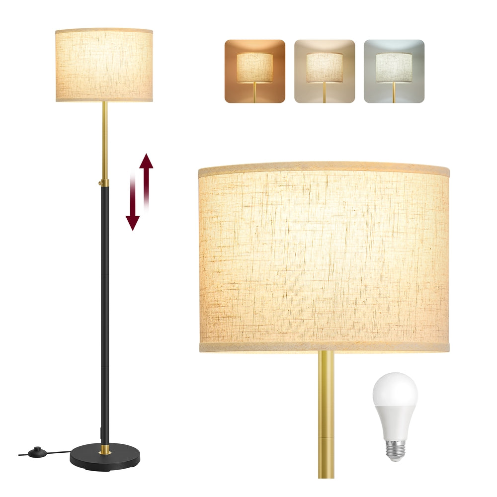 Modern floor lamp adjustable height fabric lampshade