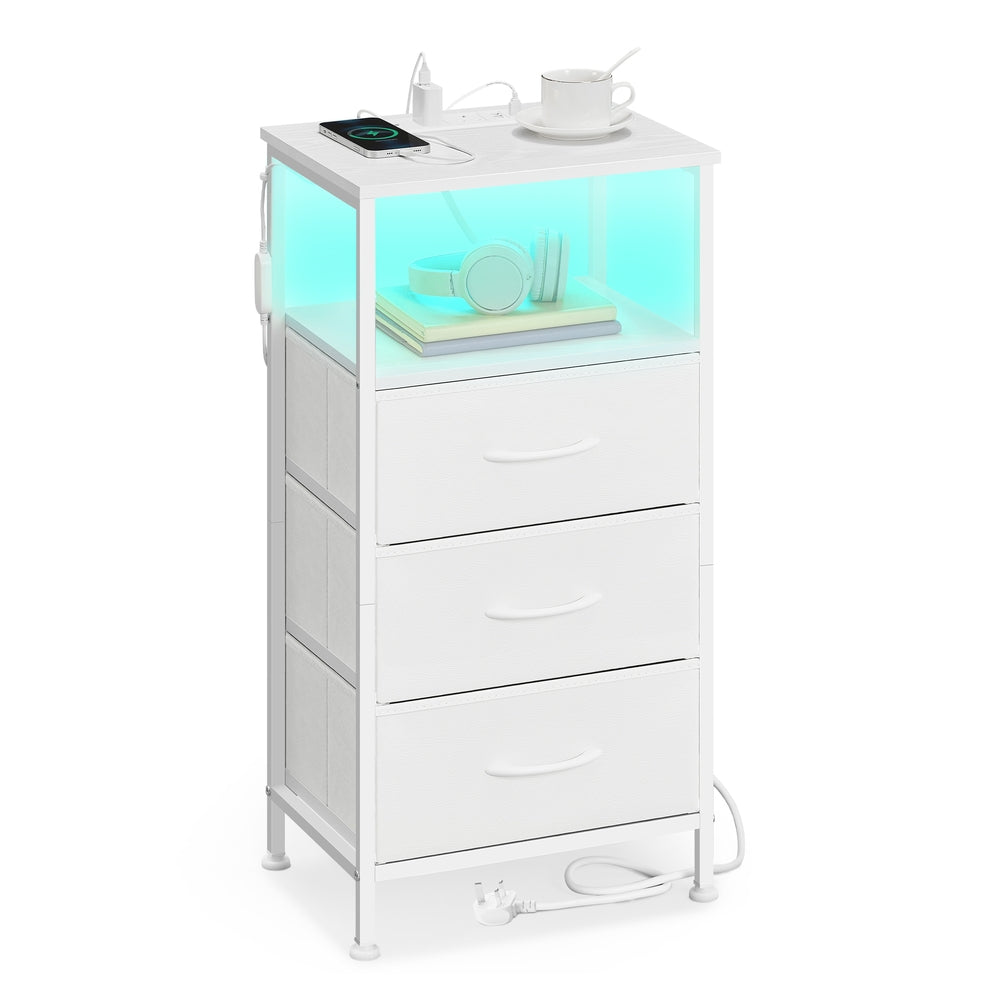 Songmics Bedside Table with Charging Station & Adjustable LED Lights W/Code