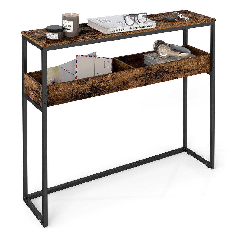Entryway console table semi open compartments